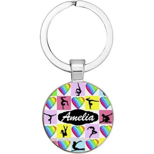 Leisure Gymnast Pattern Keychain Rhythmic Gymnast Pattern Glass Pendant Keychain Gymnast Souvenir Gift