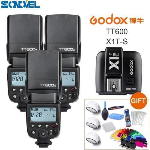 3Pcs Godox TT600S GN60 2.4G Camera Flash Speedlite +X1T-S Transmitter for Sony Camera A7S A7 A7R II A7MII A6000 A6300