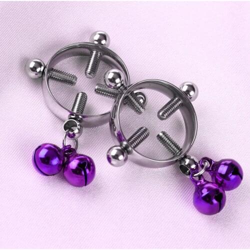 1Pair Screw Bell Pendant Fake Nipple Ring Stainless Steel Non-Piercings Nipple Shields Circle Clamps Faux Body Pircing Jewelry