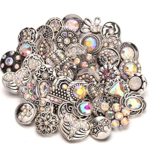 10pcs/lot New 12MM Snap Jewelry Rhinestone Flower Cross Mini 12mm Metal Snap Buttons Fit Snap Bracelet Bangle Earrings Necklace