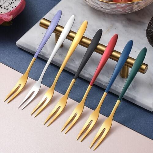 1X Tea Forks Set Stainless Steel Mini Fork Gold Fruit Fork Dessert Fork For Cake Snack Salad Fork Cake Forks Party Two-tine Fork