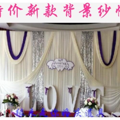 20ft*10ft pure white wedding backdrop curtain with sequin swag wedding drapes , wedding stage backdrop