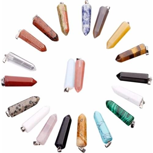 2021 Trendy Hexagonal Column Natural Stone Quartz Necklaces Crystal Pendant 24PCS 32mm Chrams Diy For Jewerly Making