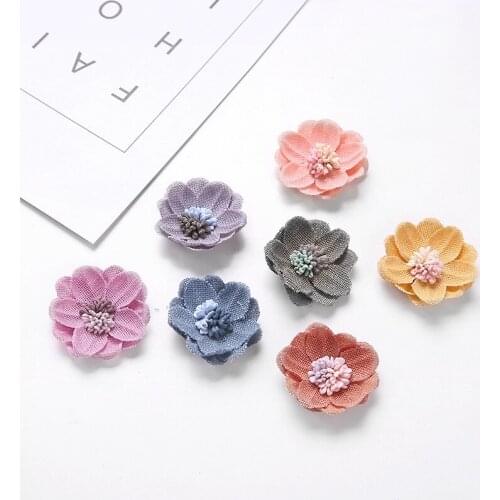 40Pcs/lot Artificial mesh Fabric Flower For Girls Headband Chic Hair Flowers Hair stamen For Hair Accessories DIY