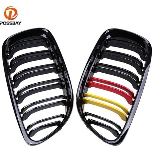 POSSBAY Car Racing Grilles Black Double Lines Germany Style Car Styling for BMW 3-Series E90 320xd 323i Sedan 2008-2011 Facelift