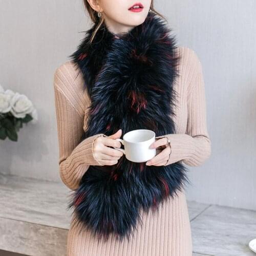 Besfilin widened real natural fox fur scarf autumn winter to keep warm knitting double faced wool Womens neck Versatile