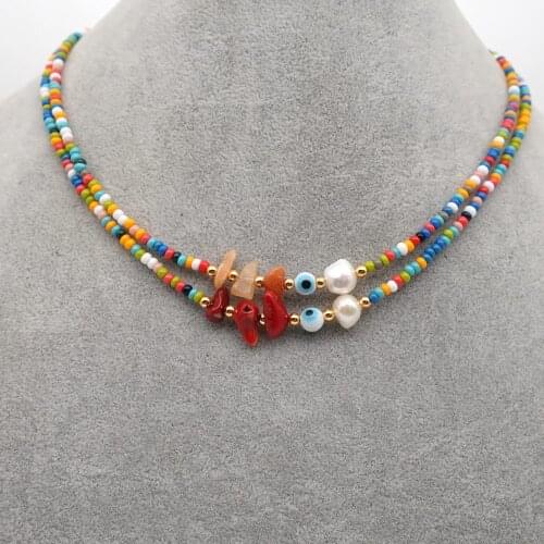 Bohemian Necklace Choker Evil Eye Natural Stone Colorful Summer Beads Choker 2021 New Handmade Necklace for Women