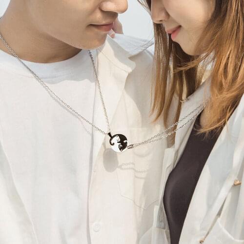 Stainless Steel Cat Pendant Chain Necklace for Women Best Friends Couples Matching Friendship BFF Fashion Jewelry Accessories