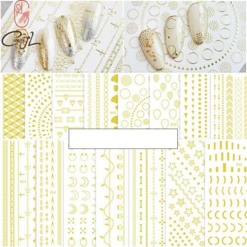 CHNRMJL 12Styles/Pack 10X8CM 3D Gold Adhesive Nail Sticker Line Decal Tips DIY Nails Art Decoration Manicure Accessories Tool
