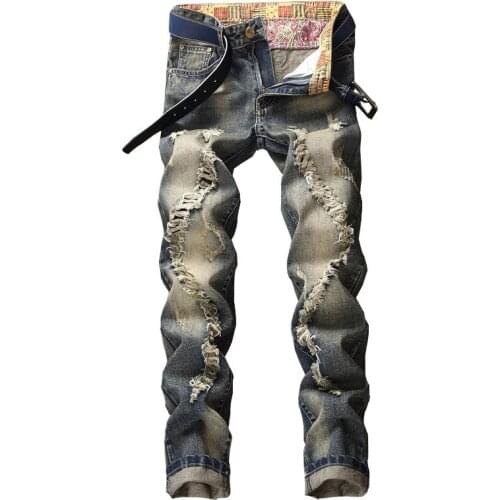 New Retro Men Jeans Ripped for Male Skinny Pants Man Denim Trousers Loose Male Top Quality Slim Jeans