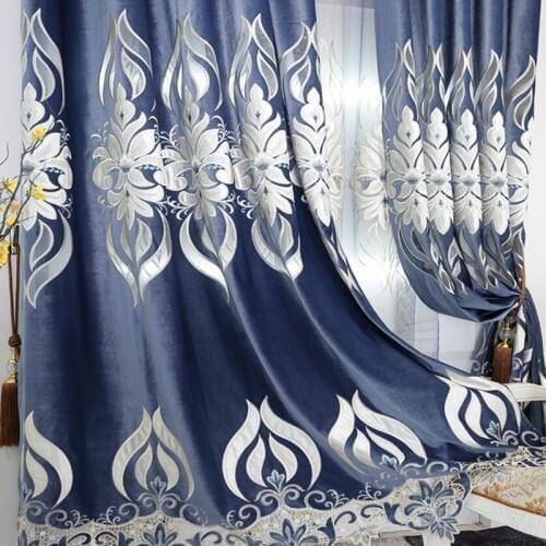 European Chenille Hollow Velvet Coffee Luxury Embroidered Curtain for Living Room Blackout Sheer Fabric Window Bedroom