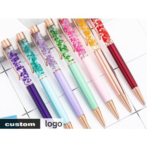 Kawaii Creative Eternal Flower Ballpoint Pen Metal Crystal Ballpoint Pens Student Stationery Office Pen Lettering Custom Logo