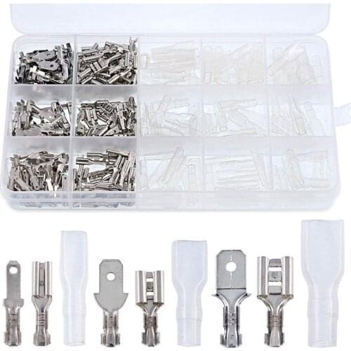 315Pcs Quick Splice 2.8mm 4.8mm 6.3mm Male and Female Wire Spade Connector Wire Crimp Terminal Block with Insulating Sleeve Asso