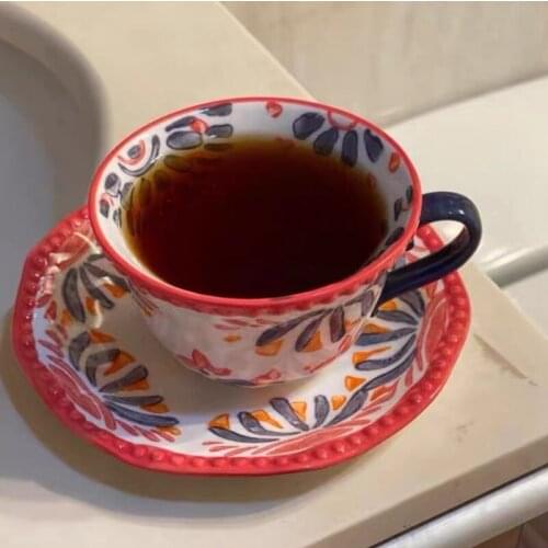 Coffee Cups and Saucer Hand Pinch Irregular Underglaze Pearl Edge Exotic Style Tea Cup Set Drinkware Pinch Irregular Mug