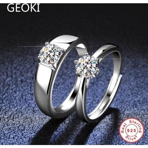 Geoki 925 Sterling Silver 1 Ct Round Perfect Cut Passed Diamond Test VVS1 Moissanite Wedding Rings for Men&Women Luxury Jewelry