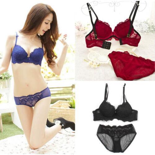 Women Girls Lace Sexy Floral Satin Bra Set Underwear Underwire Push Up Bras Hot