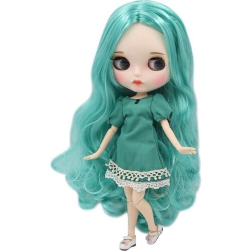 ICY DBS Blyth doll 1/6 bjd with white skin green long curly hair and matte face joint body BL4268