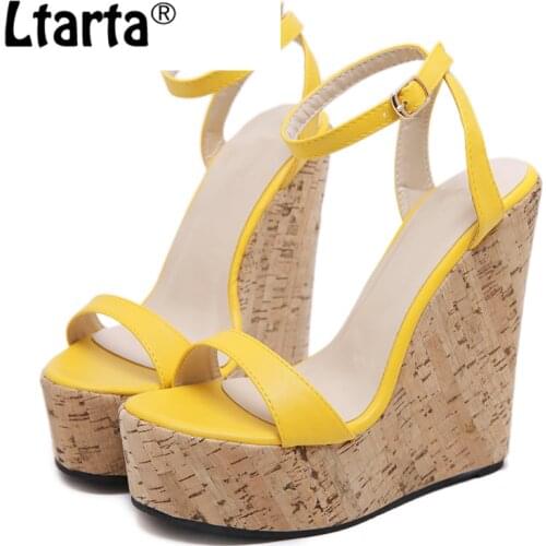 LTARTA Open Toe Ankle Strap Platform Wedges Women Sandals Super High Cover Heel Gladiator Ladies Shoes Buckle Summer Sandals WBL
