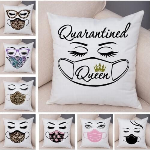 Fashion Cartoon Women Cushion Cover for Sofa Home Car Decor Leopard Face Mask Eyelash Pillow Case Short Plush Pillowcase 45x45cm