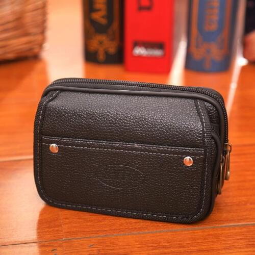 Men Fanny Pack For Mobile Phone Male Brown Black PU Leather Zipper Coin Purse Burse Good Quality Bag Casual Waist Packs Man Bag