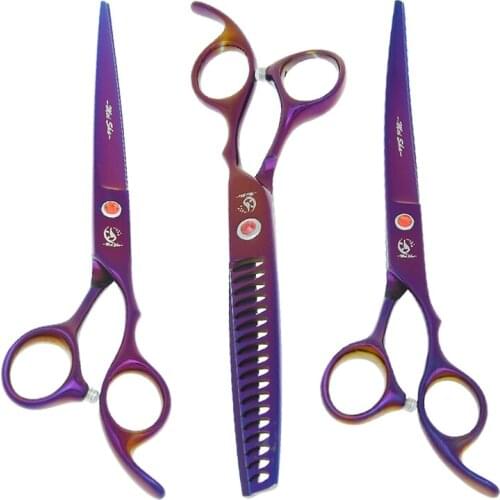 7.0" Dog Scissors Set Japan 440c Pet Grooming Shears Straight&Curved Cutting Shear Fish Bone Thinning Trimming Clippers B0021A