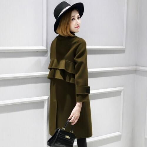 2020 New Spring Autumn Double-side Cashmere Coats Long 100% Wool Coat Female Korean Ruffles Winter Jacket Women KS1728