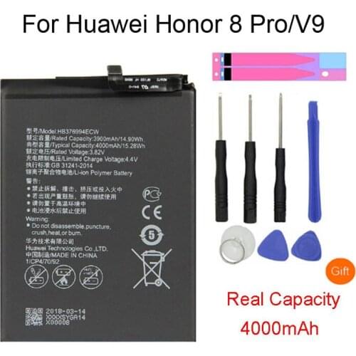 New HB376994ECW Genuine Battery For Huawei Honor 8 Pro DUK-AL20 DUK-TL30 Honor V9 4000mAh Phone Battery + Tool