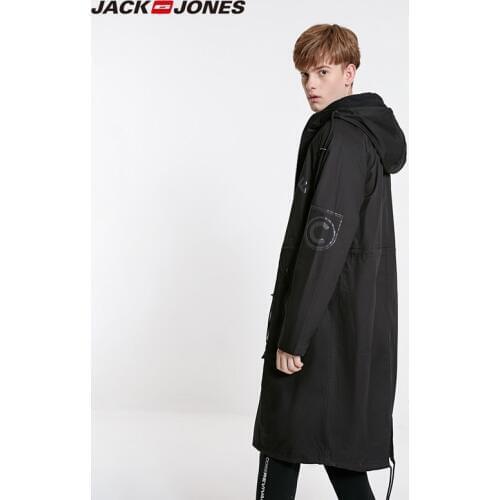 JackJones Mens Hooded Long Coat Trech Coat Over-knee Jacket Streetwear| 219121549