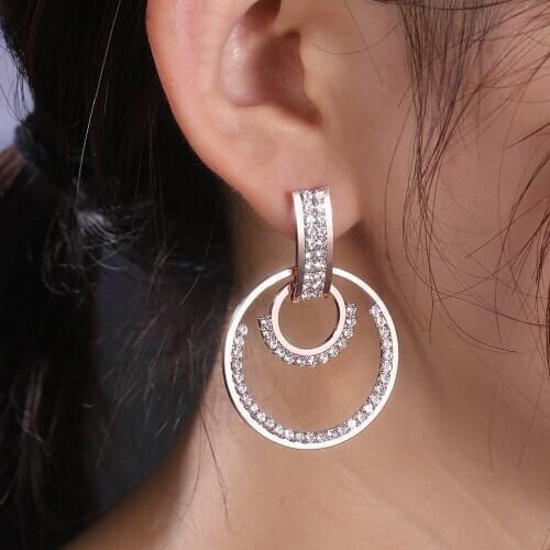 Luxury Rhinestone Hollow out Geometric statement Hanging Fashion Stud Earrings Prevent Allergy exquisite Exaggerated Earrings