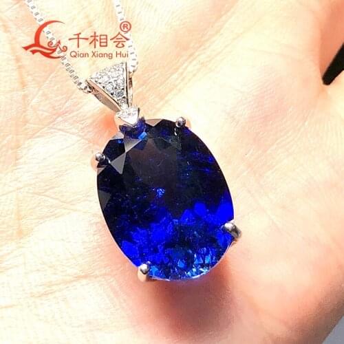925 silver Fashion oval shape with inclusions Artificial blue sapphire 14*19mm 18ct main stone Jewelry for Pendant Necklace