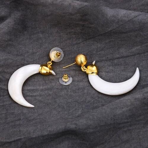 Natural White Moon Shell Pearl Gold Plated Ball Dangle Stud Earrings