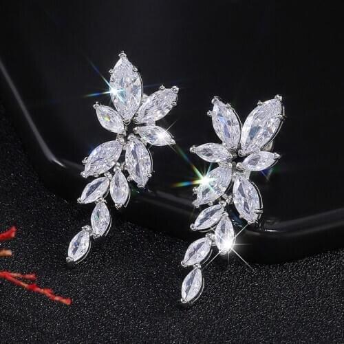 HUAMI Water Zircon Drop Earrings for Women Bridal Jewelry Top Quality Crystals Silver Color Fashion Wedding Party Gift Sister