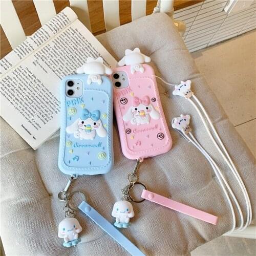 3D silicone cartoon case for iphone 11 12 Pro X XS Max XR 7 8 Plus girl cute lanyard soft case cover funda With keychain