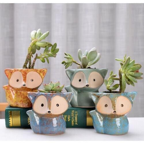 Nordic Style Little Fox Flowerpot Ceramic Succulent Flower Pot Bonsai Pot Planter Vase Office Desktop Ornaments Home Garden