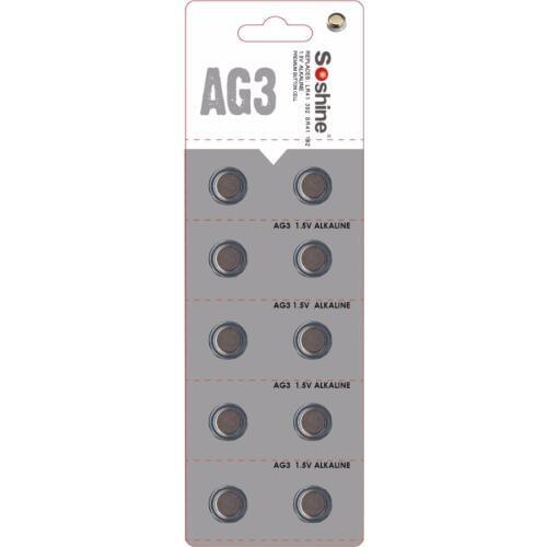 Soshine 10pcs 1.5V AG3 Button Cell LR41 Alkaline for Watch / Toy / Calculator