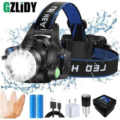 IR Sensor LED Headlamp Fishing lamp Super bright LED Headlight Use T6/L2/V6 lamp beads Support zoom Powered by 18650 battery