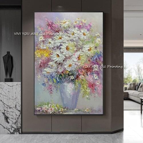 The High Quality Abstract Flower in Vase Hand-painted Oil Painting on Canvas Wall Art Picture For Living Room Decoration Artwork