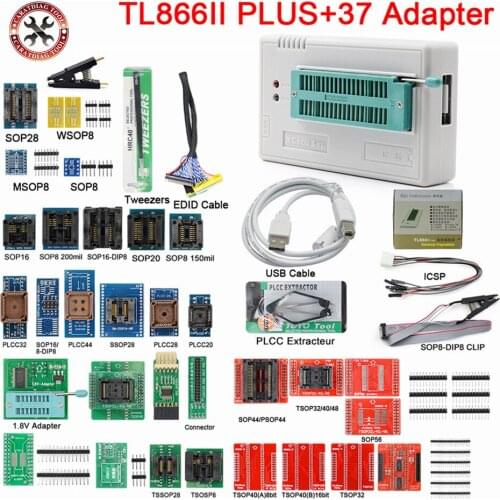 Overseas TL866II Plus Universal minipro programmer TL866 nand flash AVR PIC Bios USB Programmer Newest V11.2+ 37pcs Full Adapter