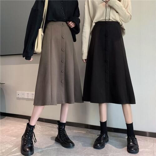 4xl Korean Thickened Woolen High Waist Skirtautumn Winter Spring 2021 New A-line Warm Single-breasted Umbrella Skirt Woman
