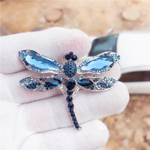 Dragonfly Brooches Vintage Blue Crystal Insect Brooch Pins For Women Animal Jewelry Fashion Coat Accessories Gifts