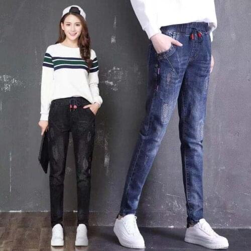 Woman Jeans Pants Elastic Waist Jeans Womens Spring And Autumn High Waist Black Loose Pantalones Vaqueros Mujer
