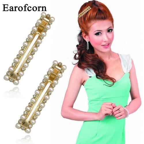 Earofcorn 2019 Europe America Verstion Simple fashion Pearl Rhinestone Headwear Jewelry Clip Hair Accessories for Women 2 pcs