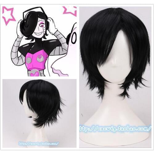 Game Undertale Cosplay Mettaton Cosplay Wig Women Game Role Play Short Black Hair Wig Costumes+ Wig Cap