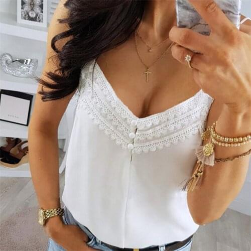 Women Lace Vest Summer Sleeveless Loose Camisole Casual V-Neck Tank Tops Blouse Backless Party Clubwear Casual Sexy Sling Shirt