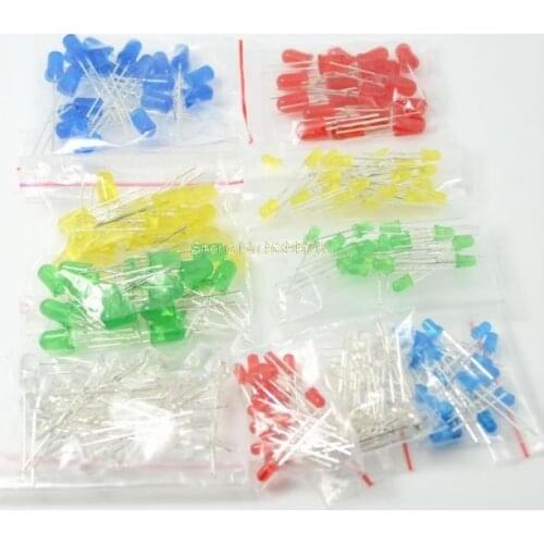 100PC/Lot 3MM 5MM Led Kit Mixed Color Red Green Yellow Blue White Light Emitting Diode