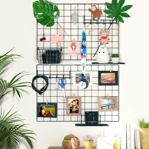 2PCS Ins Nordic Home Wall Decoration Iron Grid Decor Photo Frame Postcards Wall Art Display Storage Rack Holder Shelf Organizer