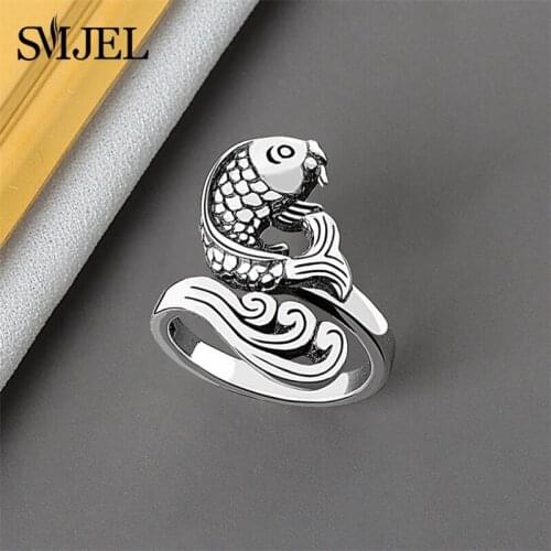 2020 Bijoux Silver Color Fish Rings For Women Christmas Gifts Adjustable Open Ring Ladies Boho Jewelry Ethnic Style Anillos