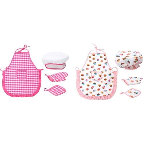 4pcs Smart Cookie Chefs Apron Set Kids Chef Hat & Apron with Accessories Pretend Play Kitchen Kit for Kids Children