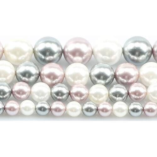 6-12mm Gray Purple Color mixing Pearl Shell Round Loose Natural Stone Beads For Jewelry Making DIY Necklace Bracelets Str 15