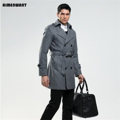 AIMENWANT Haute Couture Coat Mens Clothing Custom Wool Jacket Winter Warm Herringbone Overcoat England Gray Coats Free Shipping